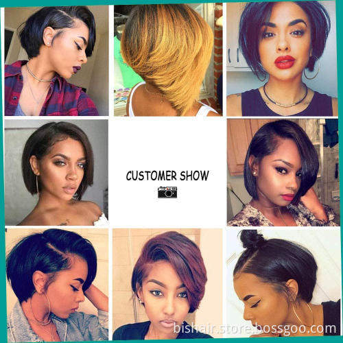 Short Elf Short Hair Bob Wig Straight150% Density Human Hair Lace Front Bob Wig T Part 13X1 Lace Front Wig Natural Hairline